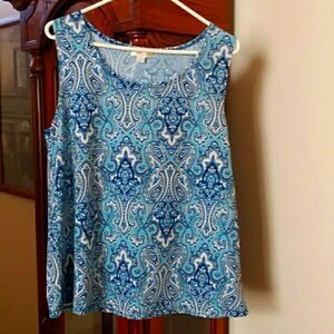 Misia blue paisley print sleeveless blouse women's large